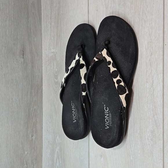 Vionic Women Selena w Orthaheel Thong Leather Hair Sandals Slide shoes sz 8 - Picture 2 of 9